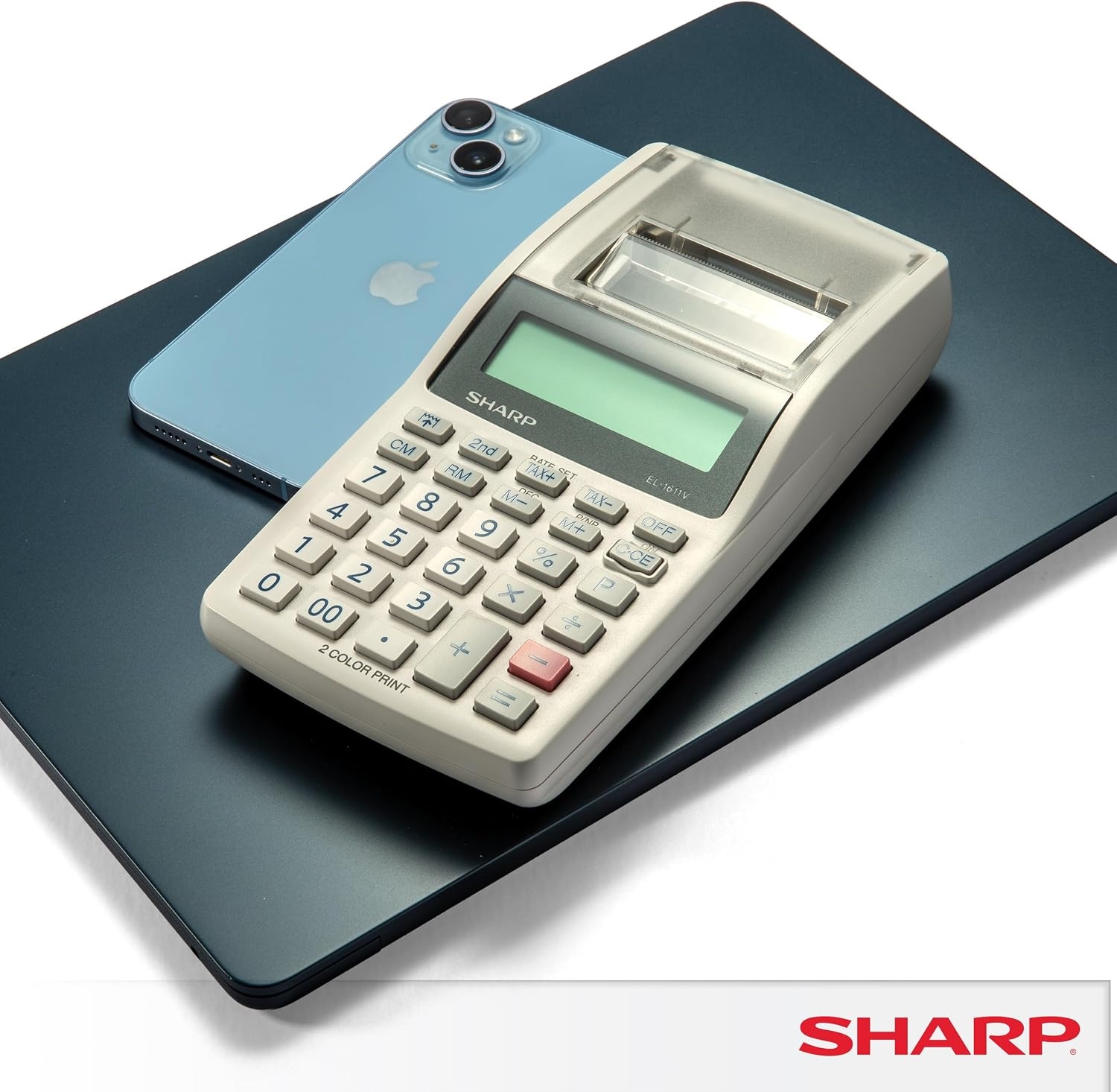 image:imageSharp EL1611V Handheld Portable Cordless 12 Digit Large LCD Display TwoColor Printing Calculator with Tax Functions