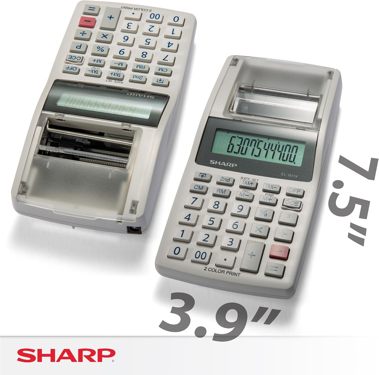 image:imageSharp EL1611V Handheld Portable Cordless 12 Digit Large LCD Display TwoColor Printing Calculator with Tax Functions