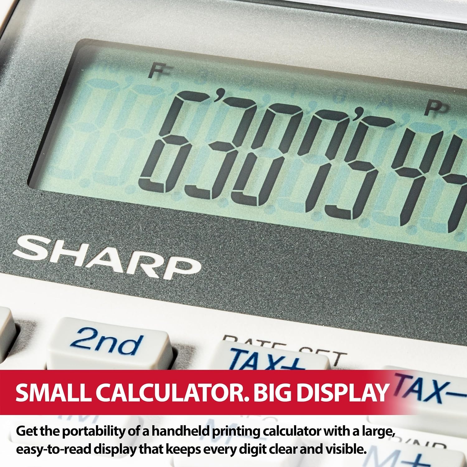 image:imageSharp EL1611V Handheld Portable Cordless 12 Digit Large LCD Display TwoColor Printing Calculator with Tax Functions