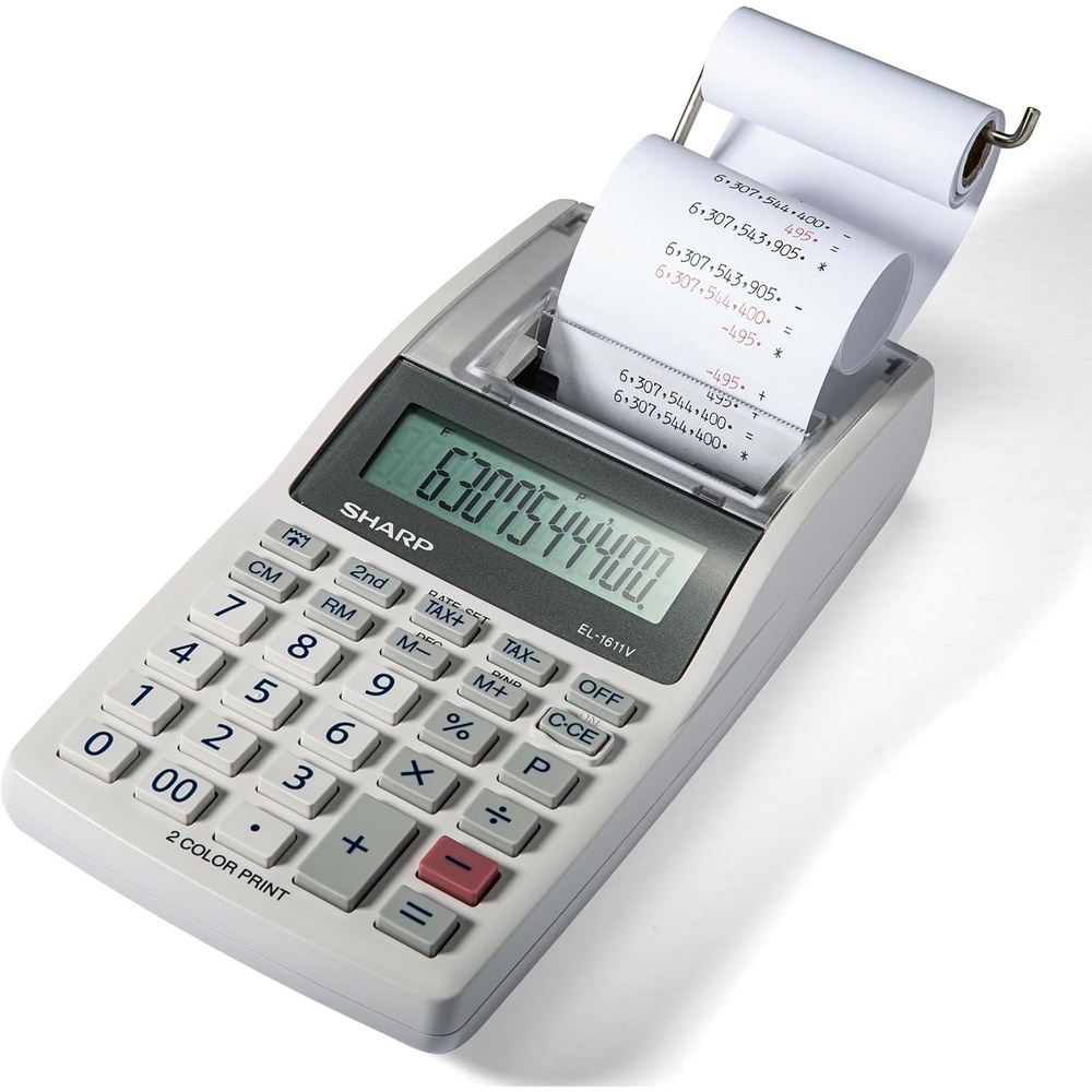 image:imageSharp EL1611V Handheld Portable Cordless 12 Digit Large LCD Display TwoColor Printing Calculator with Tax Functions
